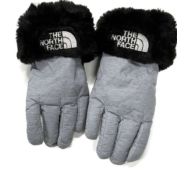 The North Face Kids Gray Mossbud Swirl Gloves Medium Youth Faux Fur Trim - Picture 1 of 6